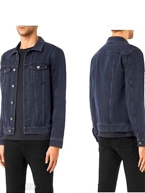 All Saints Men's Dark Blue Brayton Denim Jacket Size L
